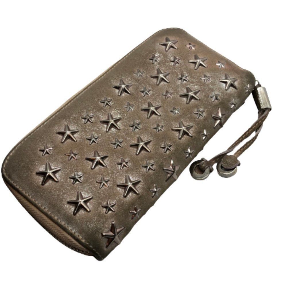 Genuine Jimmy Choo Star Studded Silver / Beige Zip Around Wallet / Clutch *FLAWS